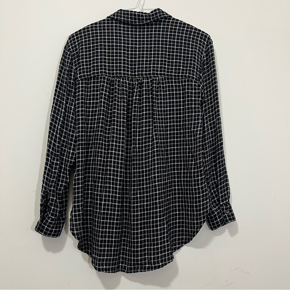 Anthropologie Pilcro Relaxed Plaid Shirt Tunic Button Front Size S Black White - Picture 12 of 16